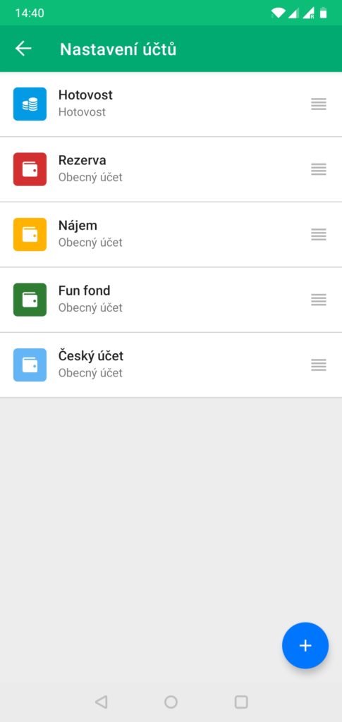 wallet účty mobil
