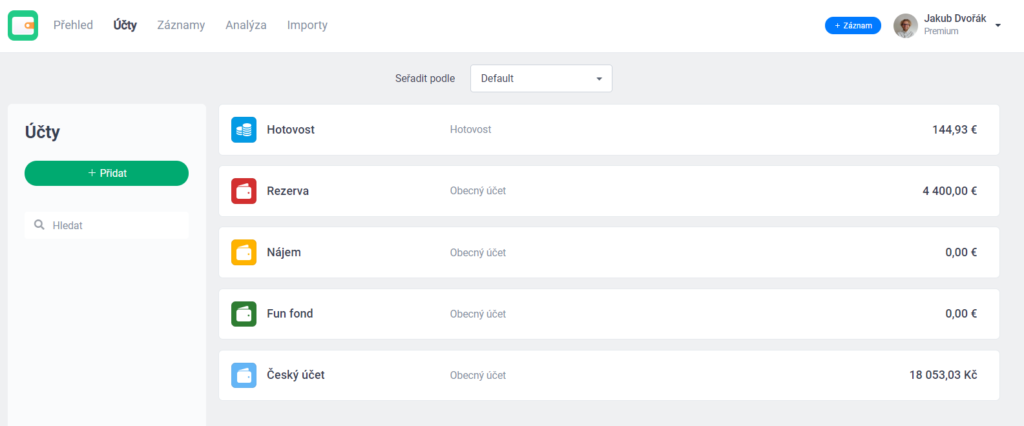 wallet účty web