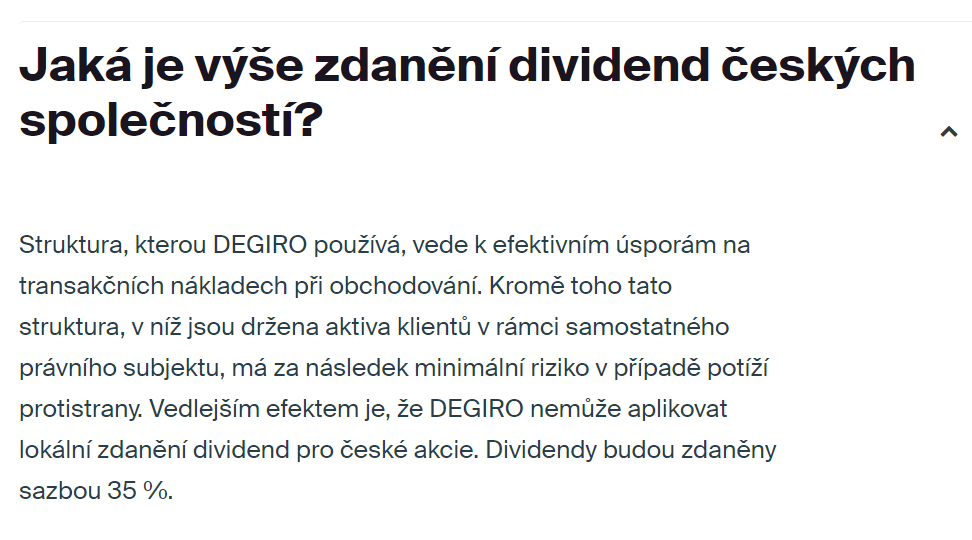 Degiro daně dividendy čr