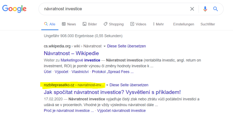 návratnost investice google SEO