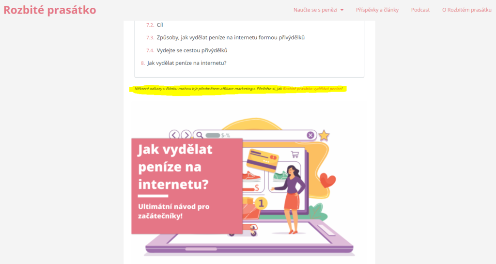upozornění affiliate marketing