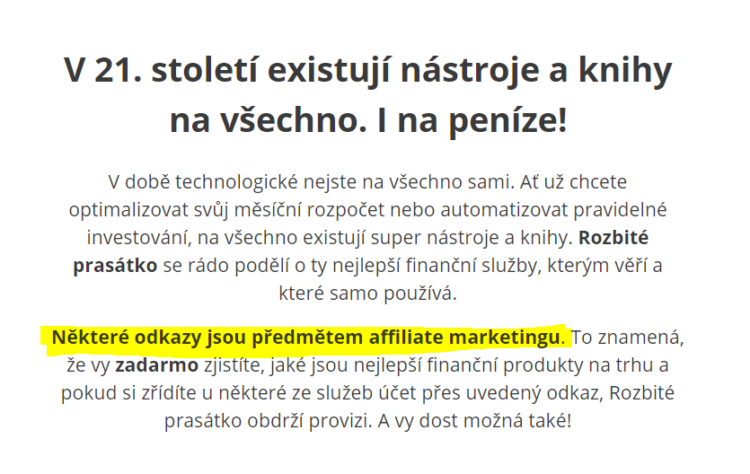 affiliate marketing upozornění