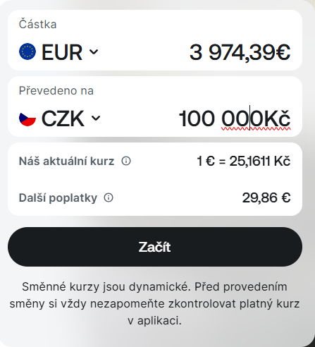 postup revolut kurz CZK EUR