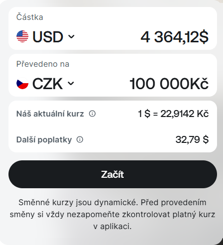 postup revolut kurz CZK DOLAR