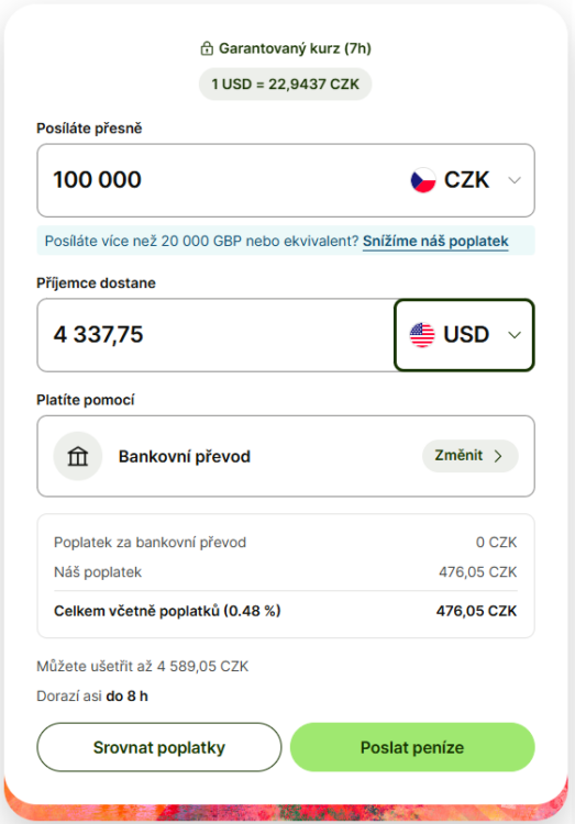 Transferwise převod UDS CZK