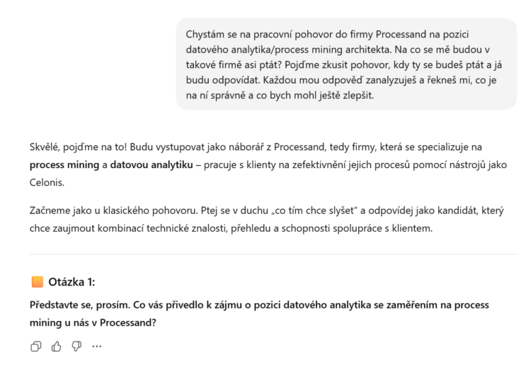 AI chat gpt pracovní pohovor nápady screenshot