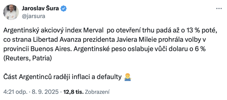 Jaroslav Šura tweet argentinský prezident