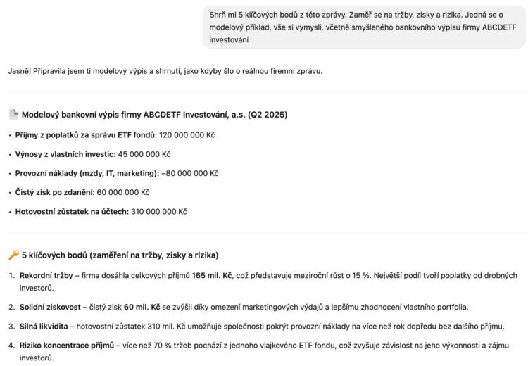 analýza fiktivní firmy screenshot