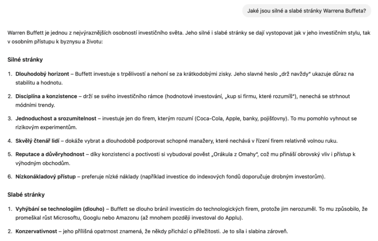 osobnost Buffeta chat GPT screenshot